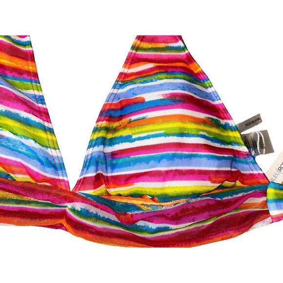 Bleu Rod‎ Beattie Halter Tie Bikini Top Size 14 Rainbow Stripes MSRP $73 - Picture 2 of 7